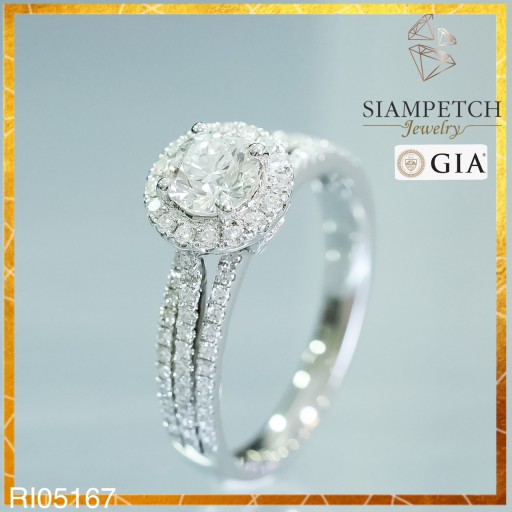 แหวนเพชรหญิงเม็ดกลาง 0.60 กะรัต ใบเซอร์ GIA น้ำ 97 (G) RI05167