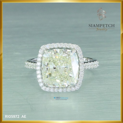 แหวนเพชรเม็ดใหญ่ cushion cut 7.02 กะรัต สี 93 รับรองสถาบัน HRD RI05972