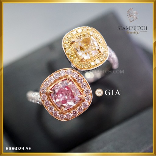 แหวนเพชรไขว้ Cushion cut 0.50+0.53กะรัต สีสวย รับรองสถาบัน GIA RI06029